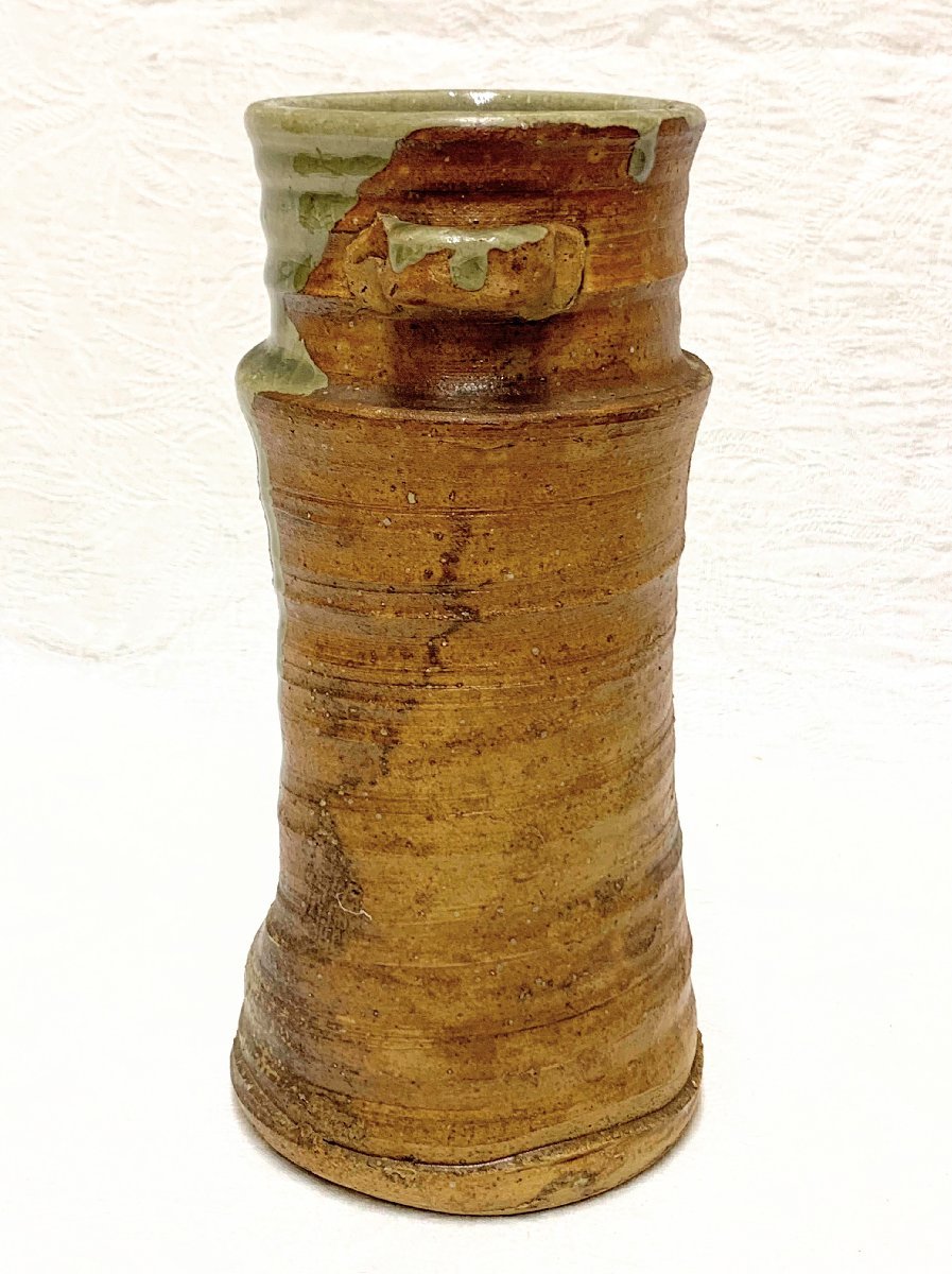信楽焼 花瓶 花入れ 灰釉岩肌 高さ２１cm - 花瓶