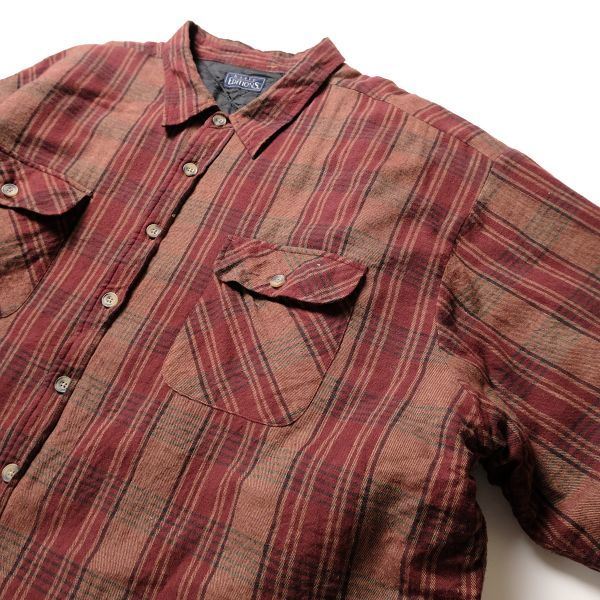 90's 00's ベーシックエディション チェック 中綿 ネルシャツ (3XL位) エンジ シャツジャケット 90年代 旧タグ オールド ビッグサイズ Y2K_画像4