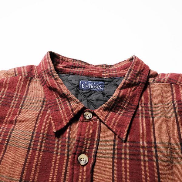 90's 00's ベーシックエディション チェック 中綿 ネルシャツ (3XL位) エンジ シャツジャケット 90年代 旧タグ オールド ビッグサイズ Y2K_画像5