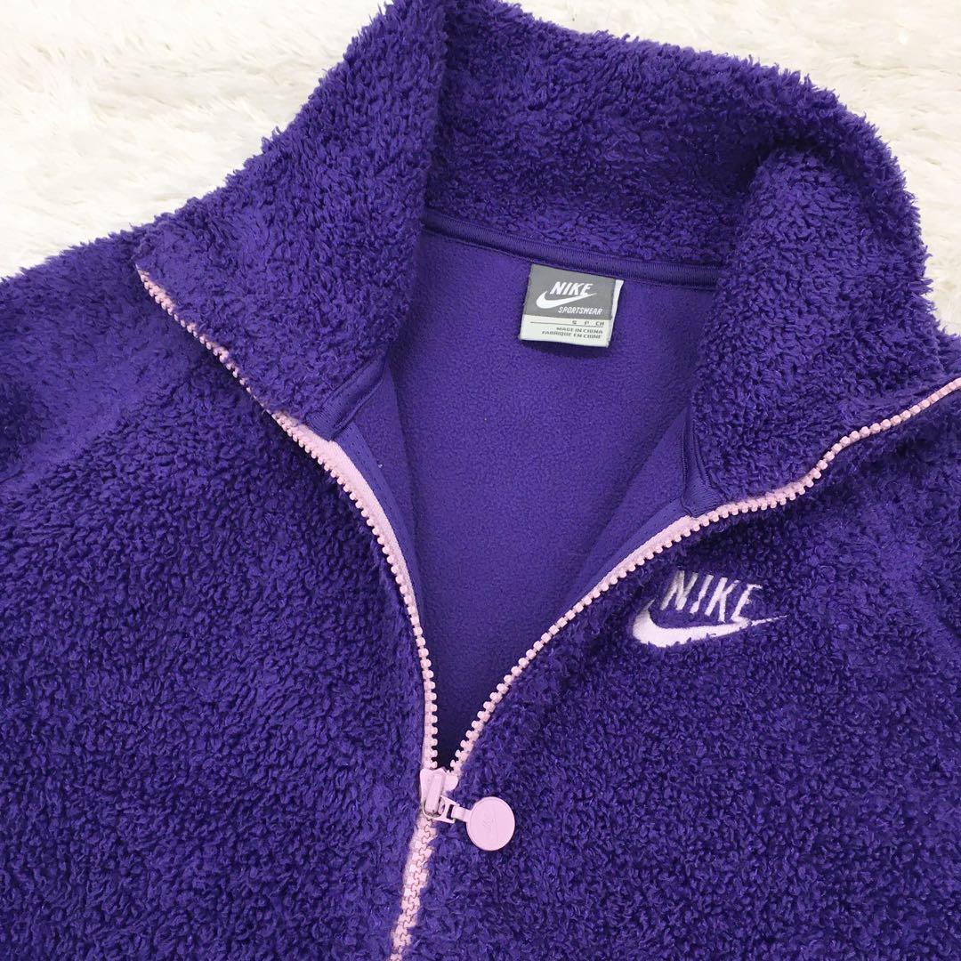 NIKE ナイキ スポーツウェア フリースジャケット トラックジャケット ジャージ 防寒着 ジップアップ 刺繍ロゴ レディース サイズS 紫