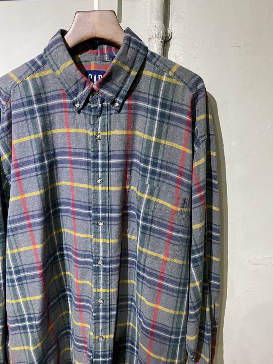 【即決】90s OLD GAP オールドギャップ B.D shirt ボタンダウン シャツ 長袖 グレー 90年代 古着 XL_画像1