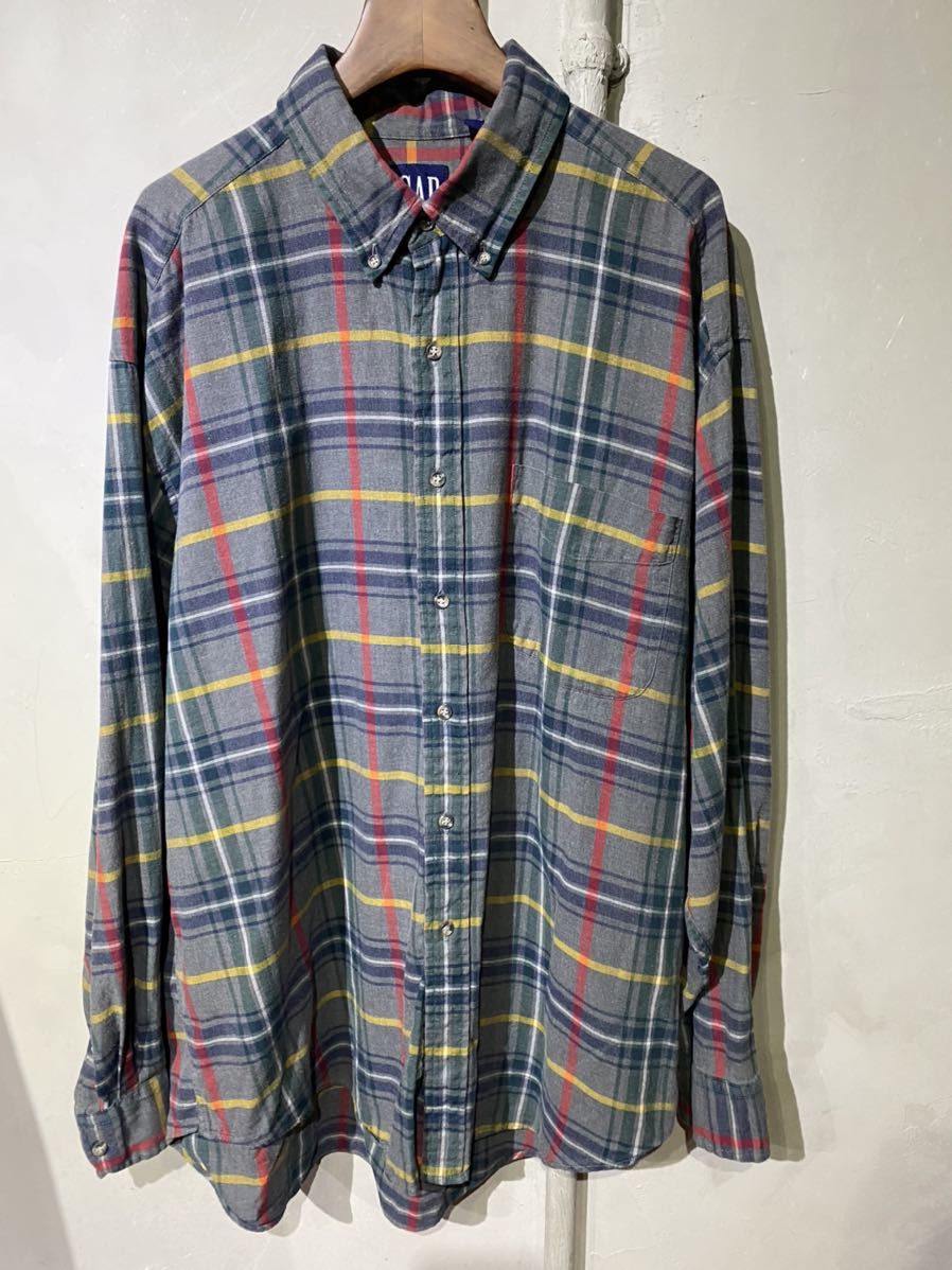 【即決】90s OLD GAP オールドギャップ B.D shirt ボタンダウン シャツ 長袖 グレー 90年代 古着 XL_画像2