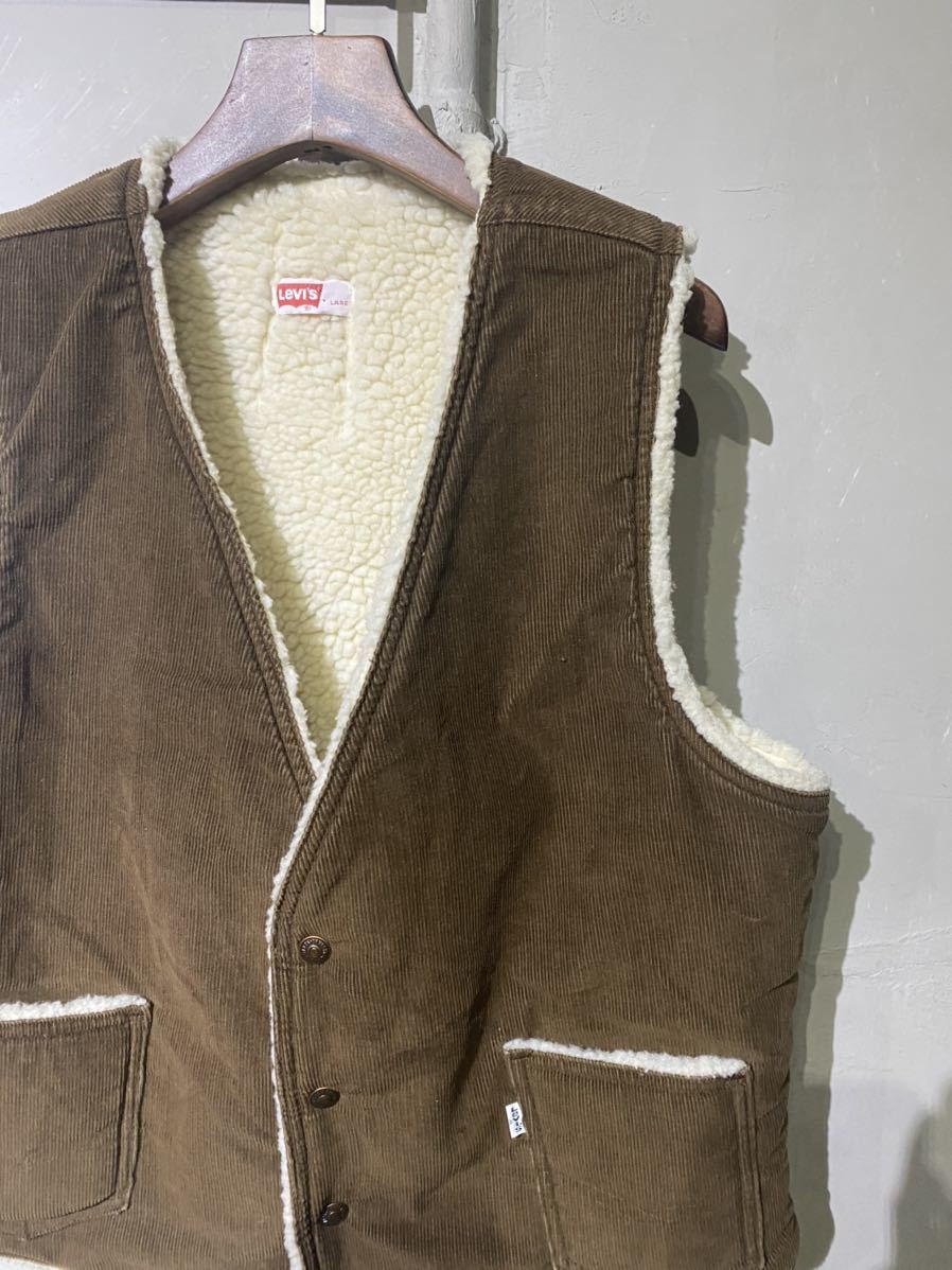 【即決】70s Levi's boa vest リーバイス ボア ベスト コーデュロイ ブラウン 茶色 USA アメリカ製 古着 美品 L