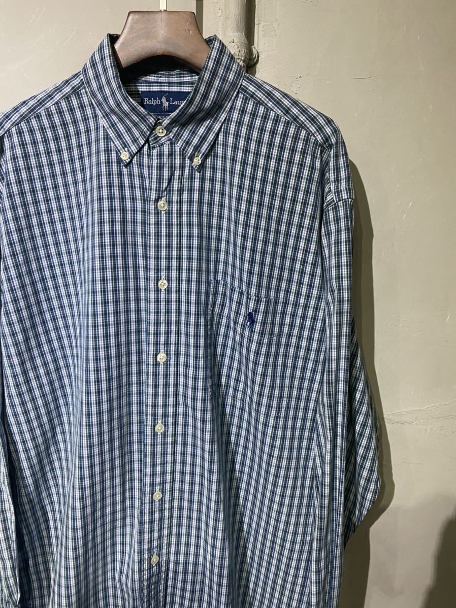 【即決】polo ralph lauren ポロラルフローレン BIG SHIRT ビッグシャツ チェック柄 ボタンダウンシャツ 長袖 胸ポニー 古着 M_画像1