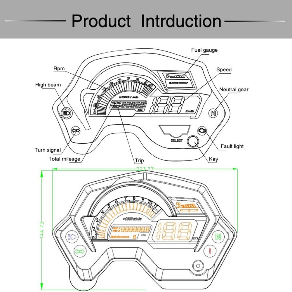 新商品 ヤマハFZ16 fz 16オートバイメータースピードメーター デジタルタコメータ ダッシュボードrpmゲージタコ LCDディスプレイ_画像5