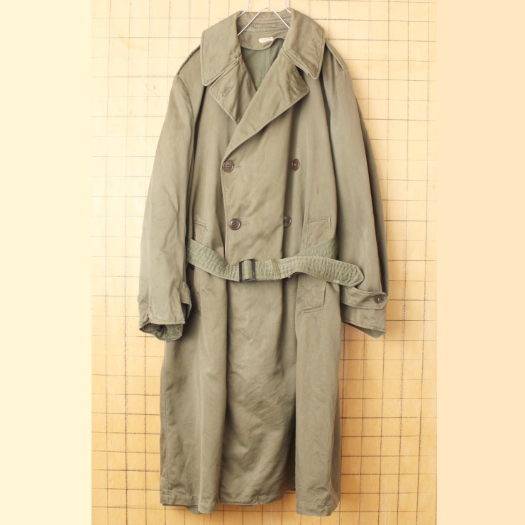 50s U.S.ARMY トレンチ コート LARGE-REGULAR ミリタリー オリーブドラブ 米軍実物 アメリカ古着 110222aw141