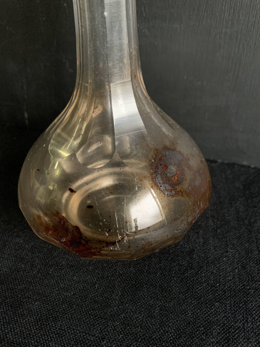 フランス 19世紀 型吹き ガラス ボトル 一輪挿し 花瓶 花入れ カラフェ 民藝 骨董 アンティーク