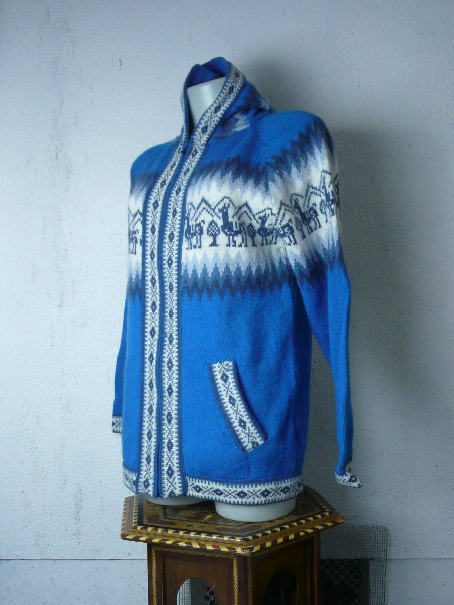 ペルー製アルパカパーカー　青