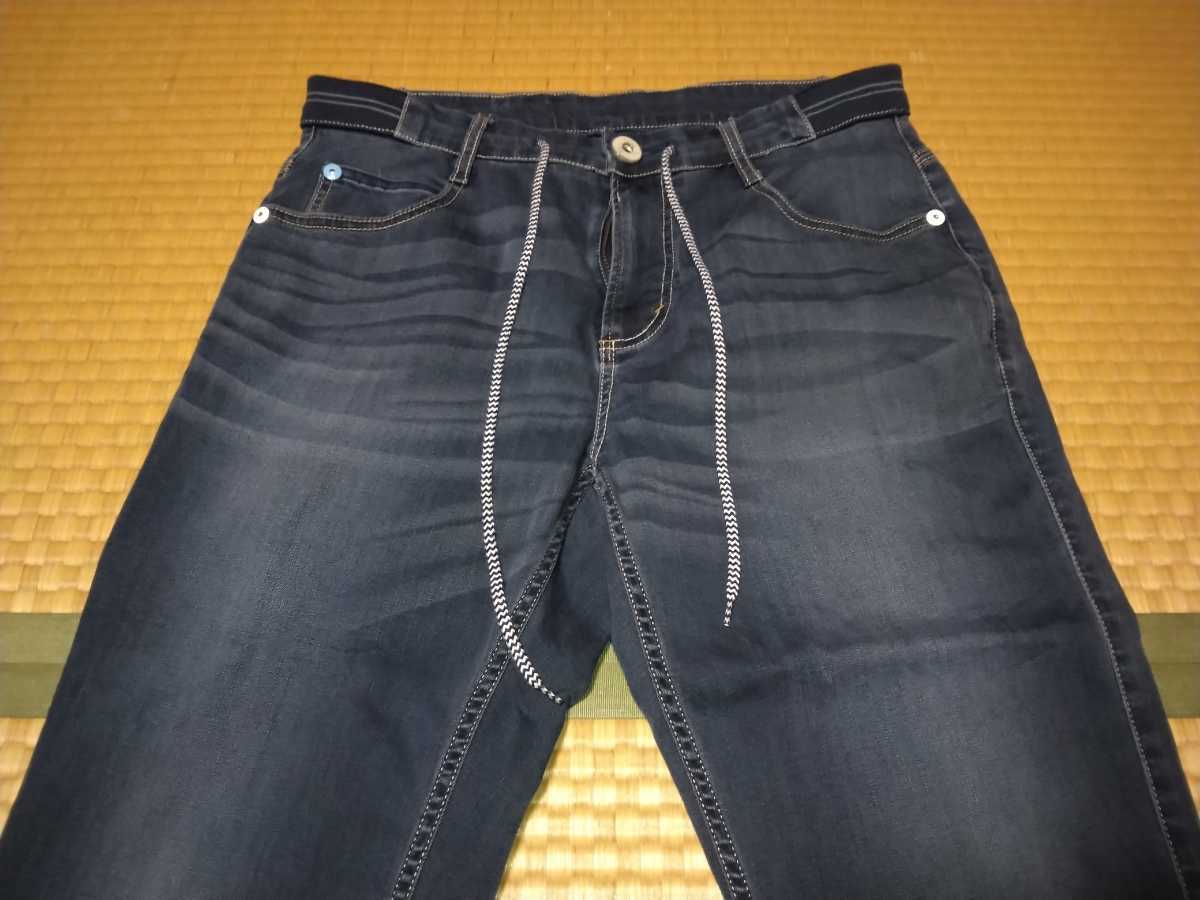 祝開店大放出セール開催中 マックハウス L ハーフパンツ デニム ハーフパンツ 中古 マックハウスブランド NAVY ストレッチデニム ハーフパンツ