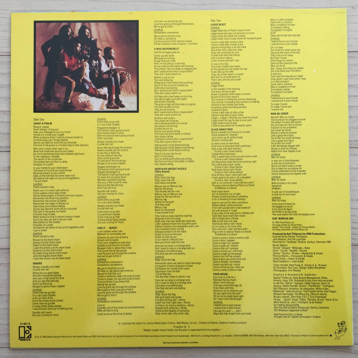 【国内盤/Vinyl/12''/両マト1A/Elektra/P-11222/82年盤/with Liner】デモクラシーとはなんだ！ / スティール・パルス ... //Roots Reggae//_画像2