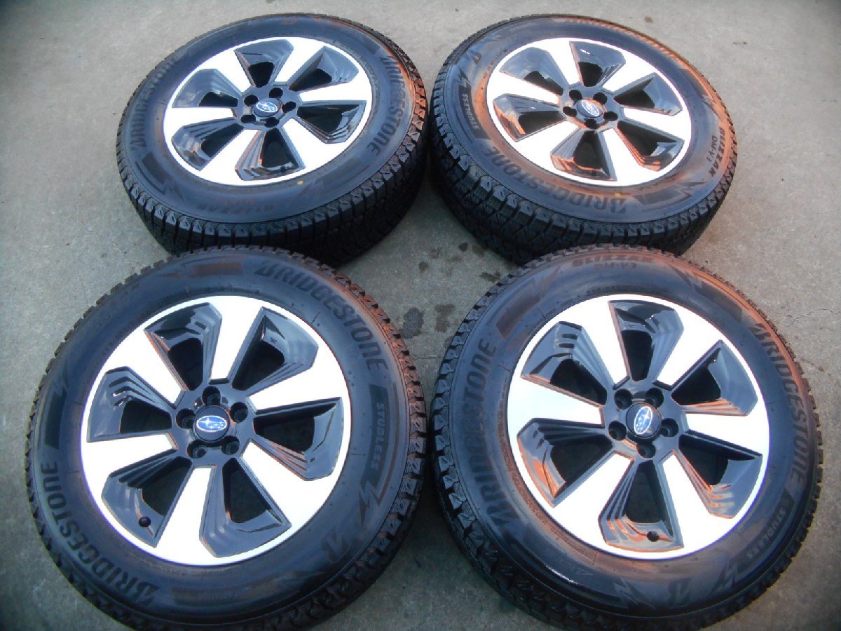 定番人気! スバル純正 PCD100 ブラポリ 中古 4本セット! 約9分山 製造19年 225/65R17 DM-V3 ブリザック ブリヂストン ハブ約56㎜ 7j/+48 MAT スタッドレスタイヤ
