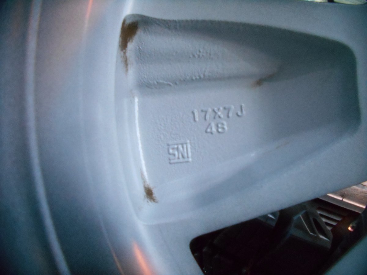 PCD100 スバル純正 ブラポリ MAT 7j/+48 ハブ約56㎜ ブリヂストン ブリザック DM-V3 225/65R17 製造19年 約9分山 4本セット! 中古_画像7