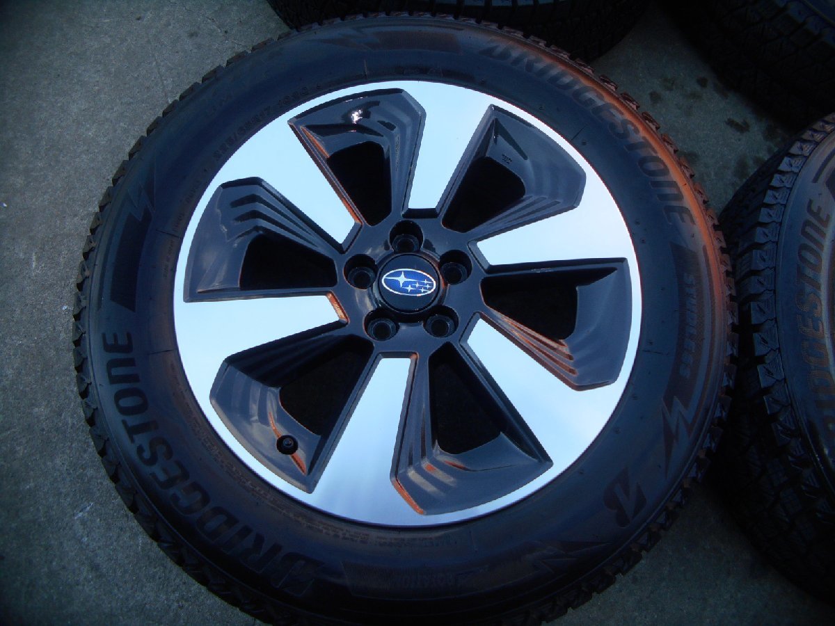 PCD100 スバル純正 ブラポリ MAT 7j/+48 ハブ約56㎜ ブリヂストン ブリザック DM-V3 225/65R17 製造19年 約9分山 4本セット! 中古_画像2