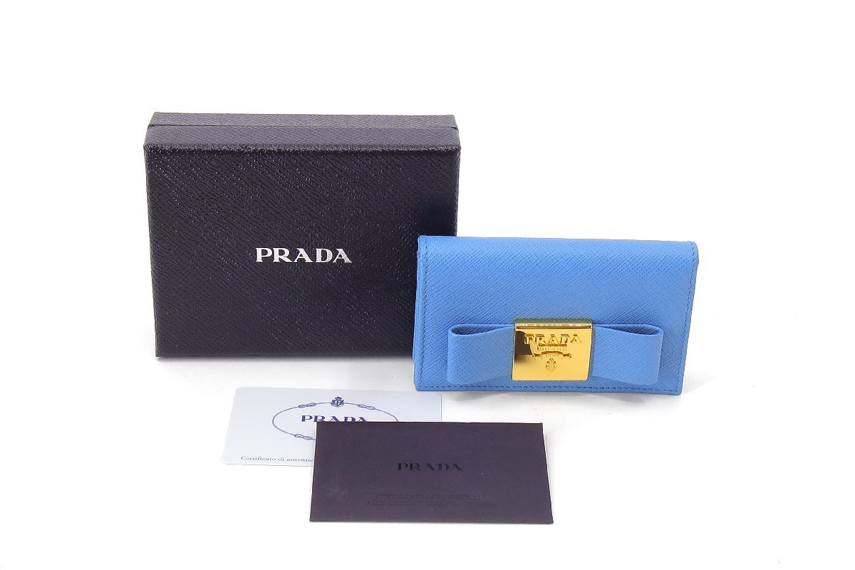 PRADA リボン付きカードケース ブルー | tspea.org