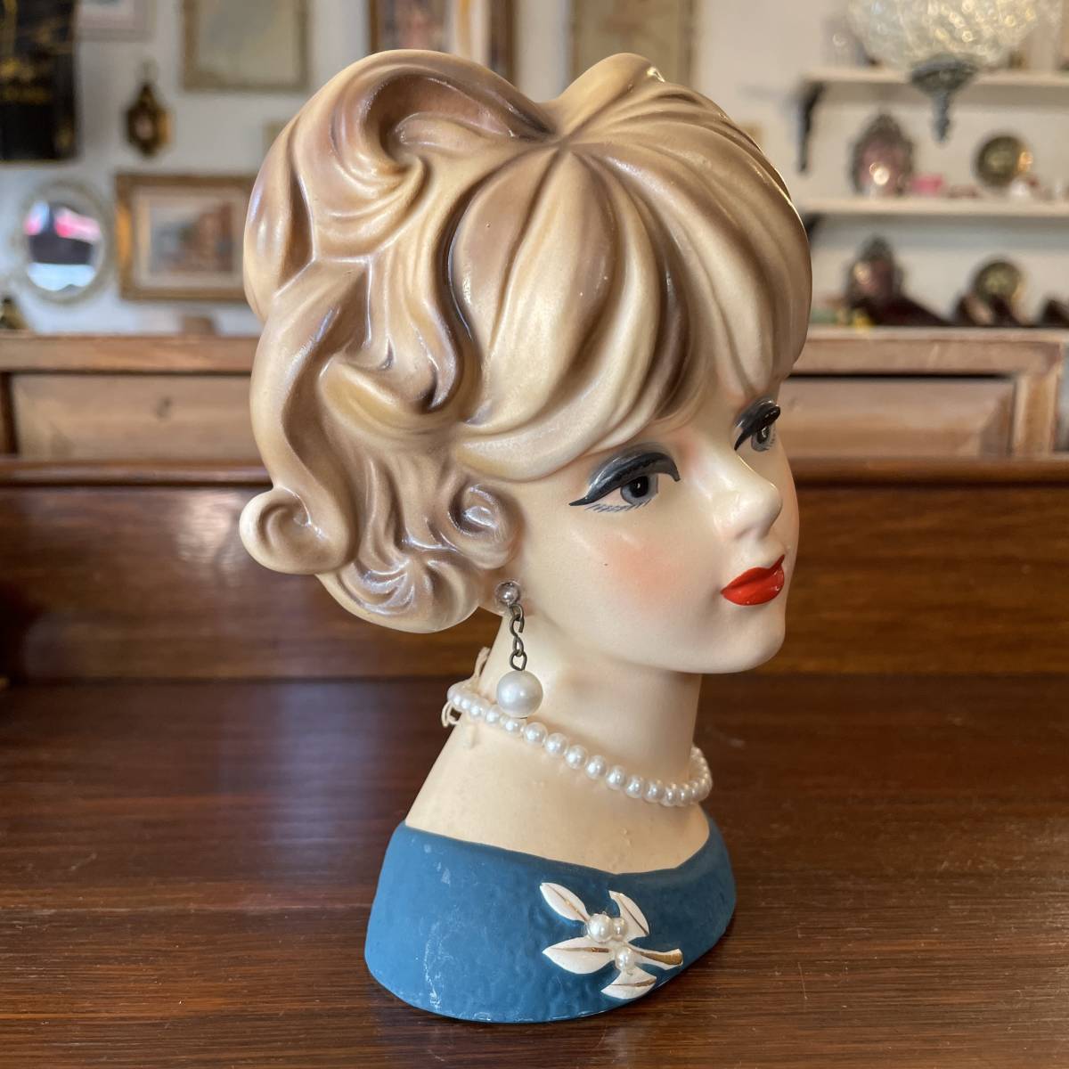 美品希少! 50's アメリカアンティーク貴婦人花瓶 陶器置物Japan