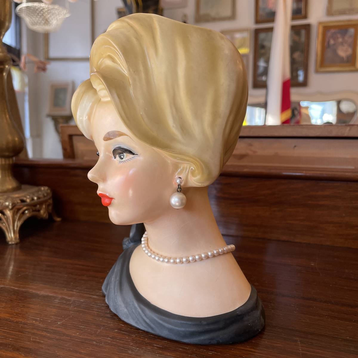 希少品Big!50's〜西洋女性の花瓶 アメリカアンティークUSA雑貨 /40's