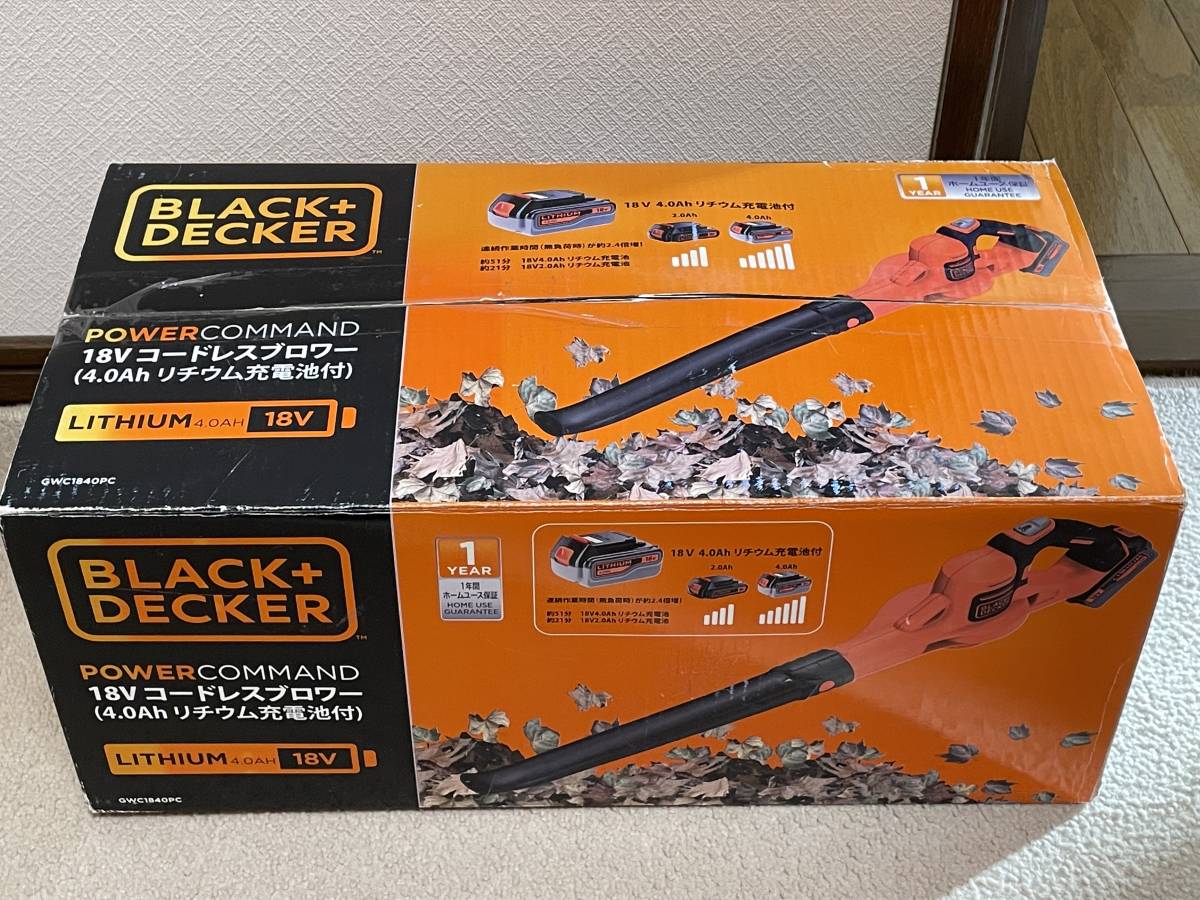 新品 B&D/ブラック＆デッカー コードレスブロワー 18V4.0Ahリチウム電池付属 GWC1840PC_画像1