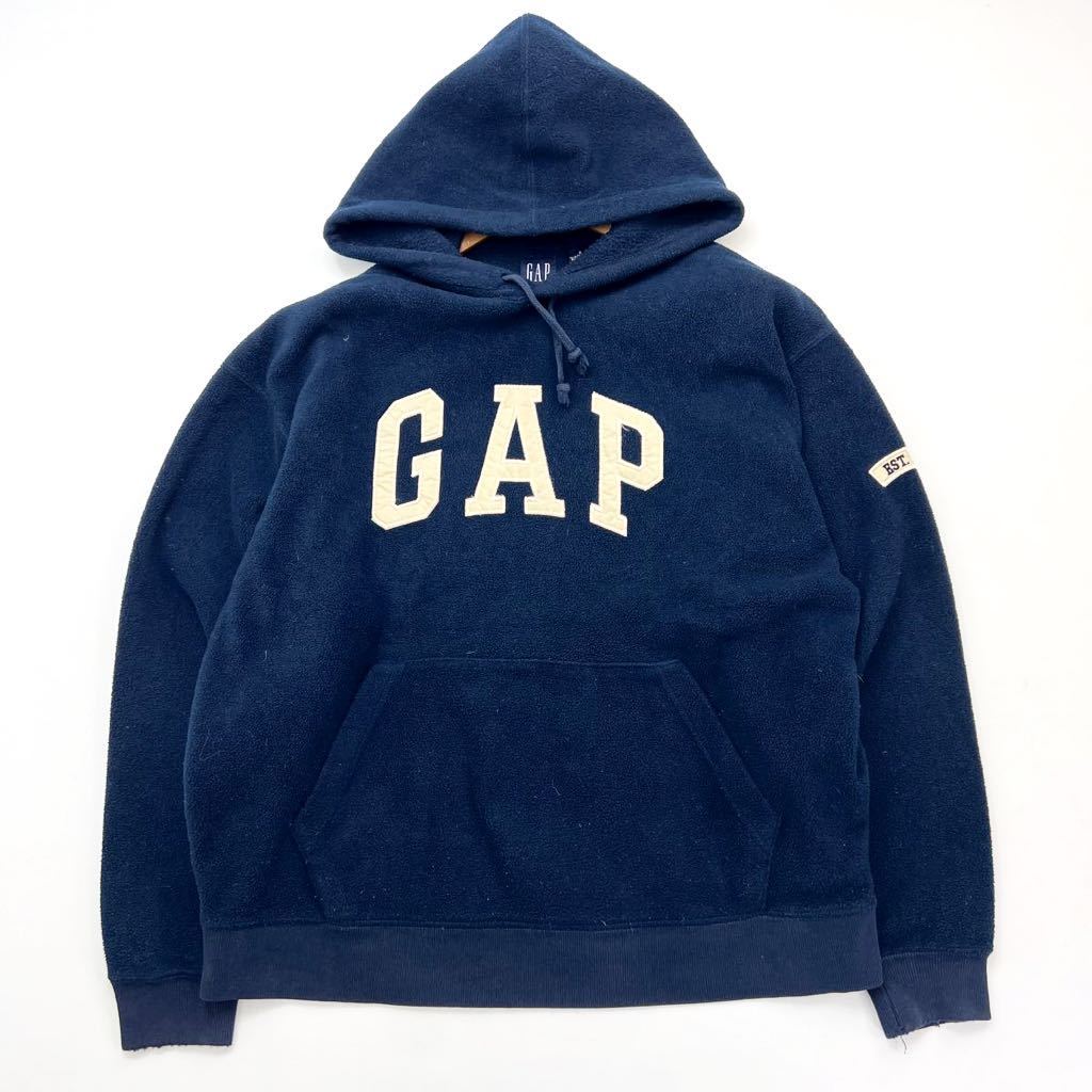 ギャップ ☆ GAP 大定番 ロゴ フリース プルオーバー パーカー ネイビー S オールドスクール アメカジ ストリート 古着MIX Y2K■S1089の画像2