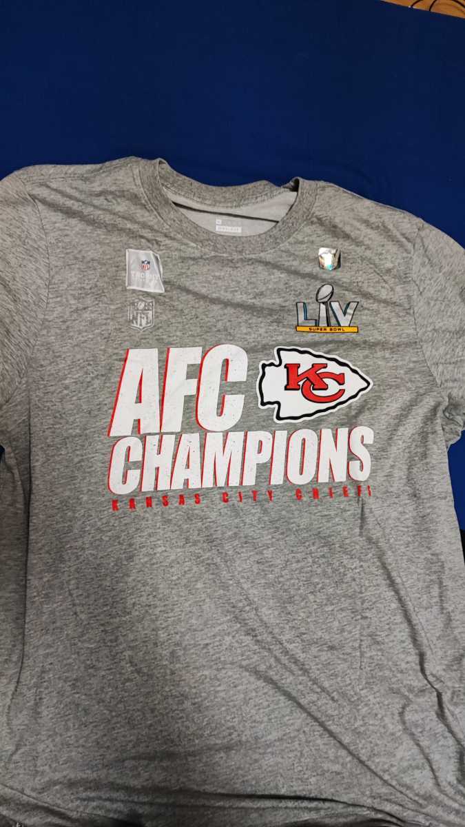 新品未開封 NFL Tシャツ チーフス 2020NFC優勝記念 ナイキ/Nike ヘザーグレー メンズ 半袖 tシャツ xlサイズ SB55 着丈70 身幅55
