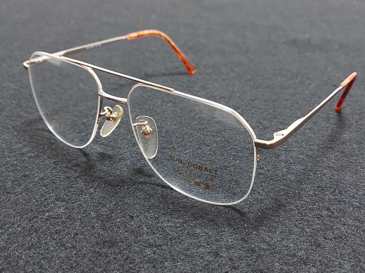 新品 SUN-COBALT サンコバルト　メガネ　眼鏡　高級感　上品　ハーフリム　軽い　ゴールド　ツーブリッジ バネ丁番