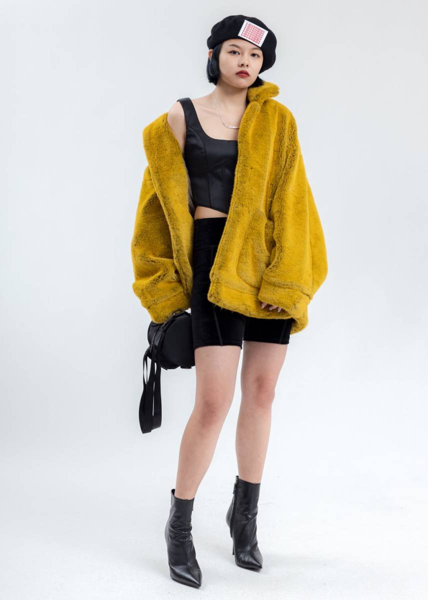 新品□20AW doublet HAND-PAINTED FUR JACKET S 黄色 イエロー ファー