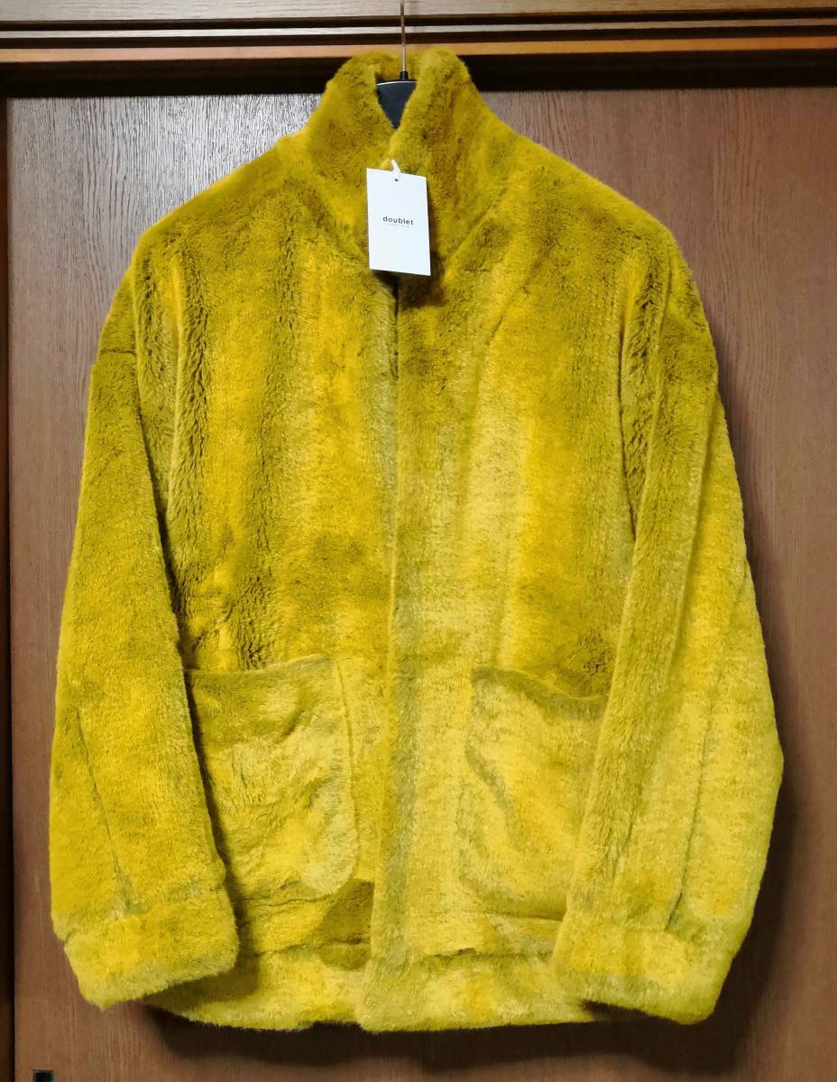 新品□20AW doublet HAND-PAINTED FUR JACKET S 黄色 イエロー ファー