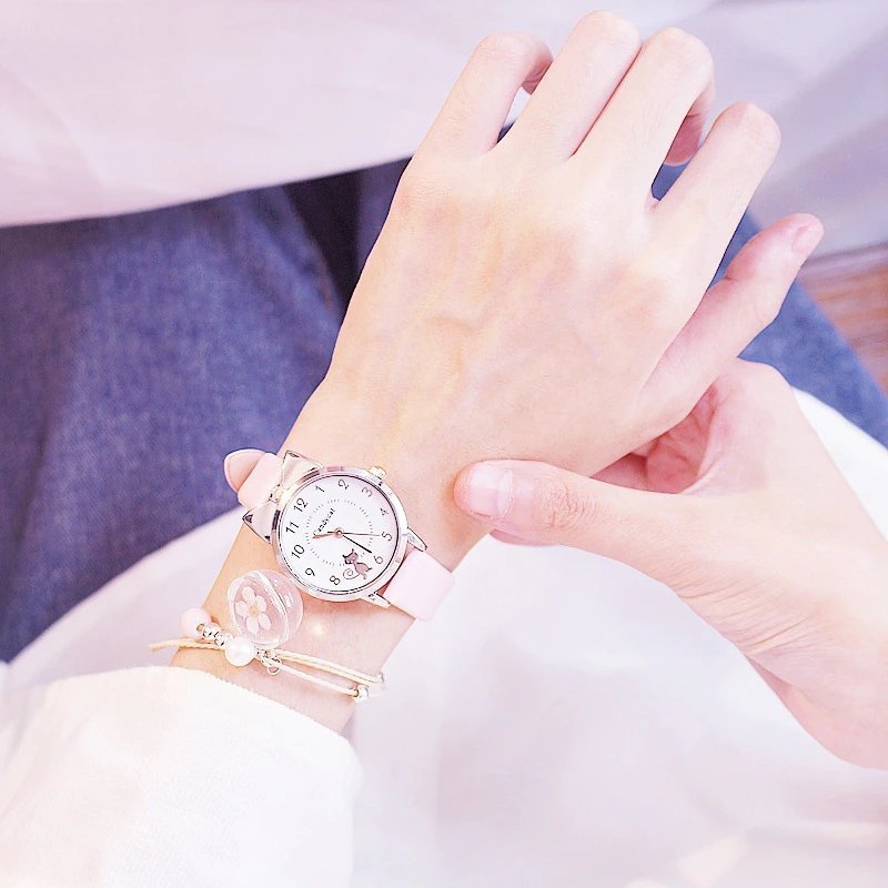 【 送料当社負担 】腕時計 アナログ レディース クォーツ　ウォッチ ファッション 6色 女性　ギフト 猫 ネコ ねこ Ws-W-QA-5 ホワイト系_画像2