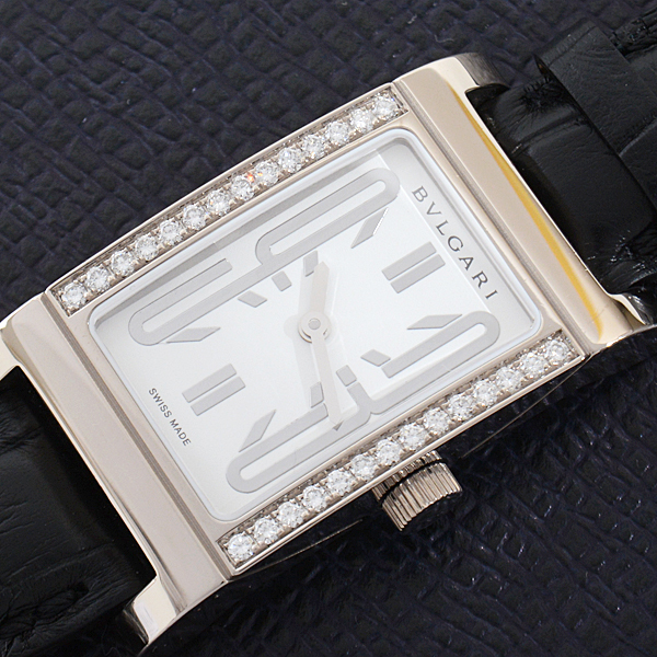 ブルガリ 時計 レディース レッタンゴロ ダイヤモンドベゼル 電池式 ホワイトゴールド 750WG BVLGARI RTW39G 中古_画像9