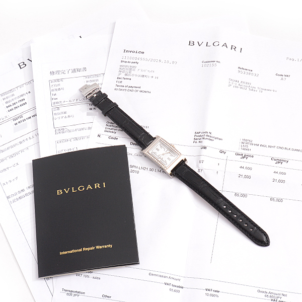 ブルガリ 時計 レディース レッタンゴロ ダイヤモンドベゼル 電池式 ホワイトゴールド 750WG BVLGARI RTW39G 中古_画像10