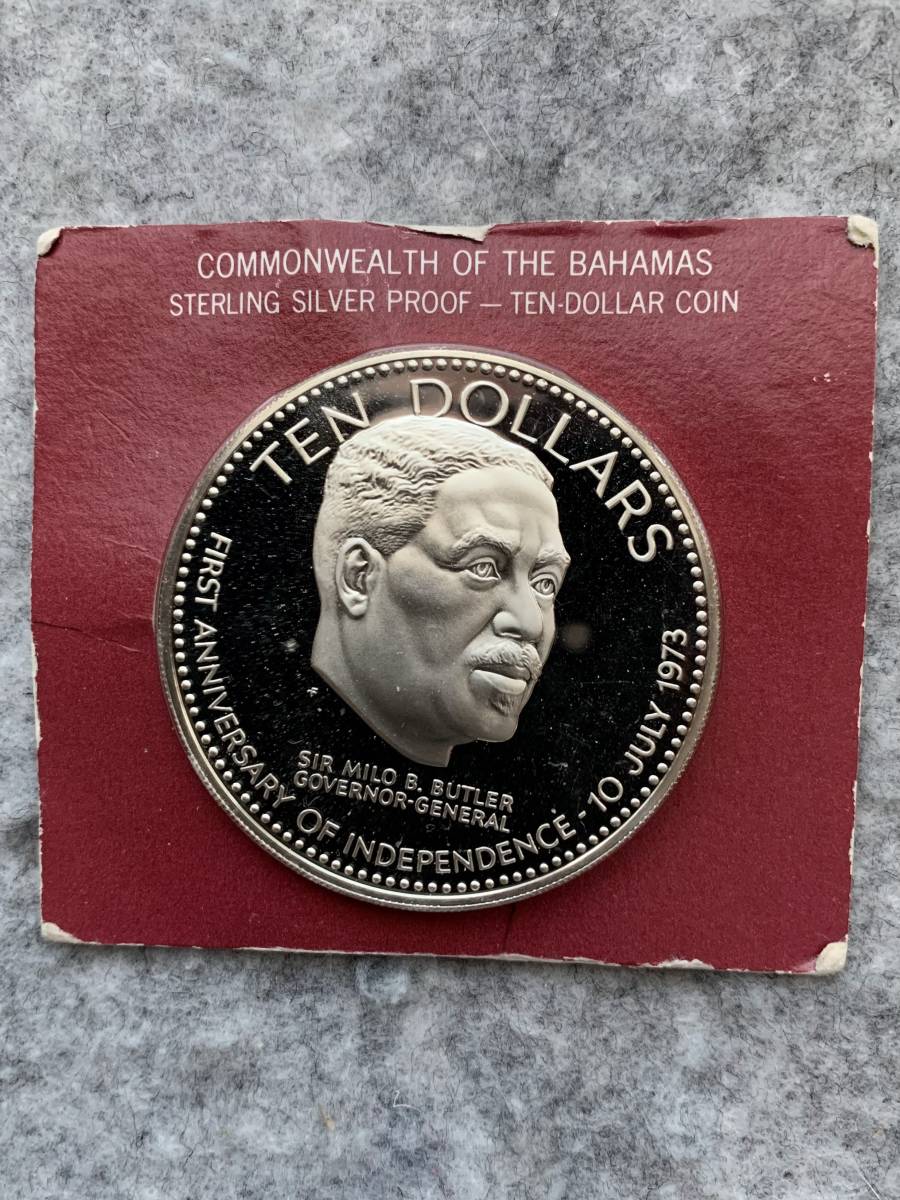 バハマ 1974年 独立１周年記念 10ドル大型プルーフ銀貨(直径50mm）/フランクリンミントの画像1