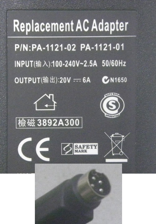  all-purpose AC adapter 20v6a ( round shape 4pin)#nw125-05