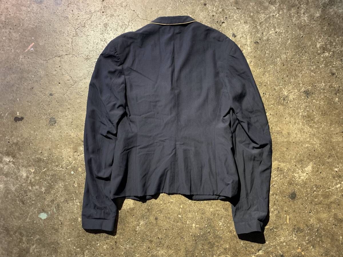 Yohji Yamamoto POUR HOMME 87AW パイピングテープ 水牛ボタン ウールギャバジャケット 1987AW 80s ヨウジヤマモト 丸ロゴ J20-173_画像2