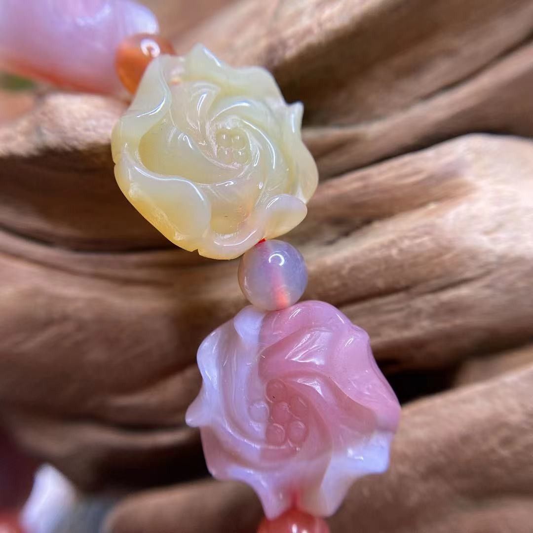 天然石/精工彫り薔薇トルマリンアクセサリーブレスレット-
