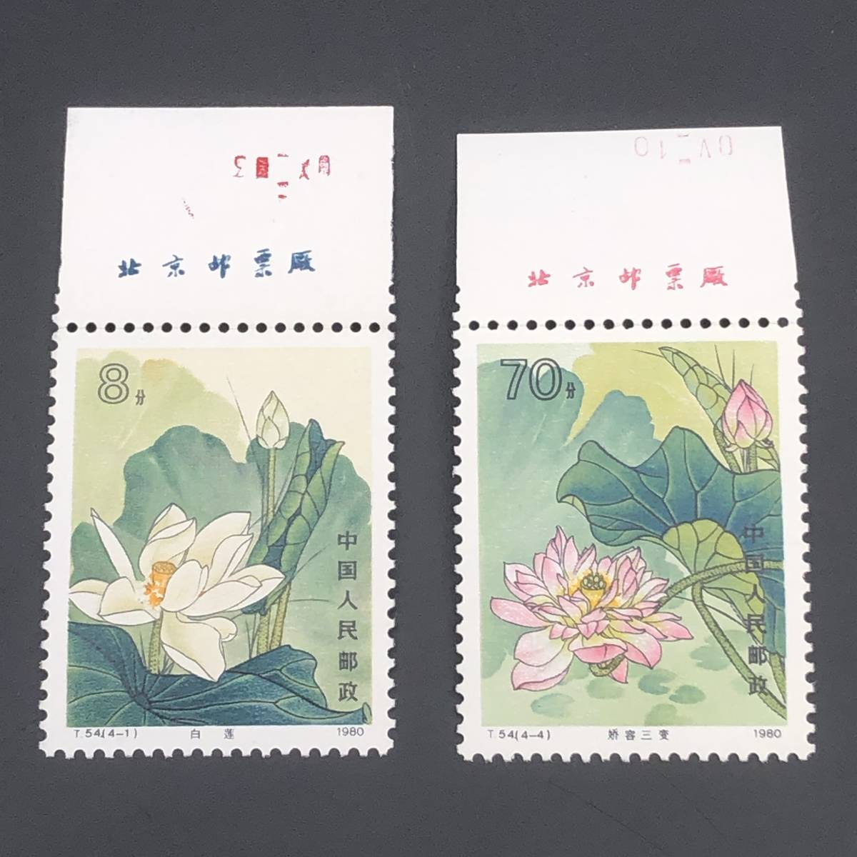 安心と信頼 中国切手 蓮の花 T54 小型シートと蓮の花切手4種完
