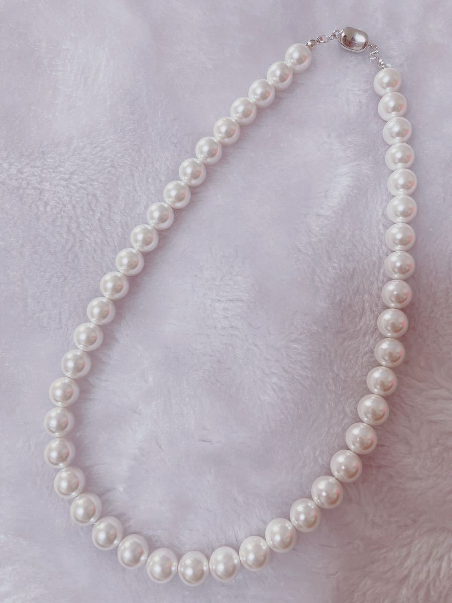 新品　高級花珠本貝真珠オーロラホワイトネックレス　珠直径10mm×長さ50cm 専用ケース付