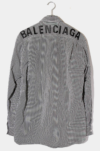 BALENCIAGA バレンシアガ Stripe Back Logo Shirt バックロゴストライプシャツ 37 WHITE BLACK ホワイト ブラック 556878 TFM07 国内正規品