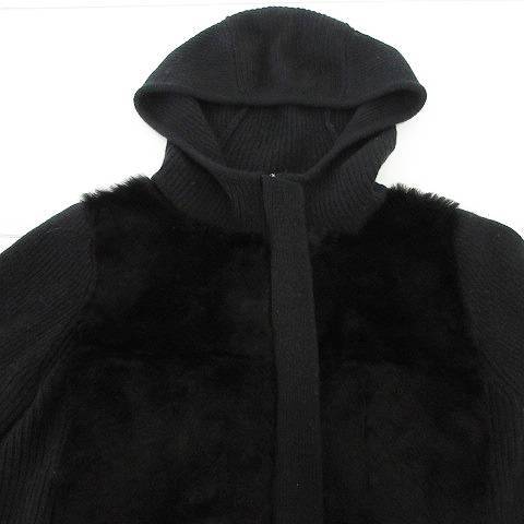 Sマックスマーラ 'S Max Mara カシミヤ混 ラビットファー ニット ブルゾン 長袖 フード ウール M 黒 ブラック IBO33 レディース_画像3