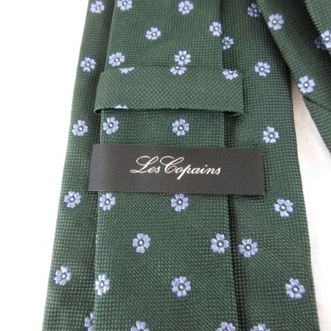レコパン LES COPAINS ネクタイ レギュラータイ 花柄 シルク 緑 グリーン 水色 *E468 メンズ_画像3