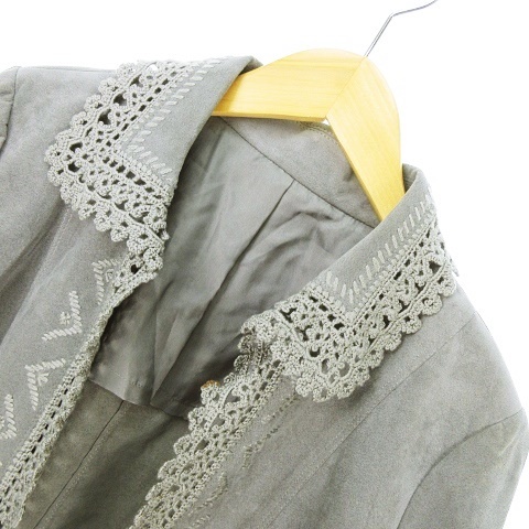 レリアン Leilian ジャケット 羽織り 上着 フェイクスエード × レース編み × 刺繍入り 11号 IBO33 レディース_画像4