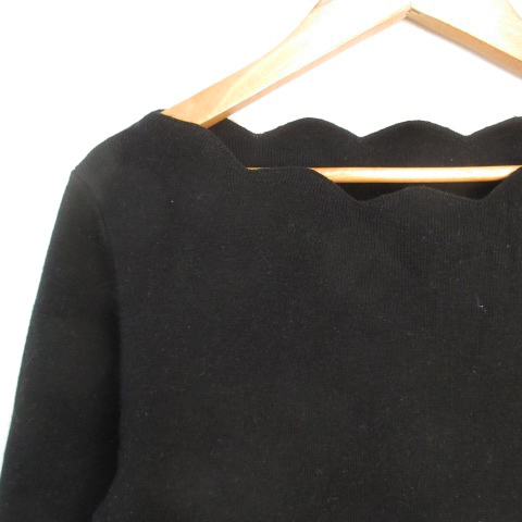  ef-de ef-de knitted cut and sewn long sleeve boat neck ska LAP plain wool .9 black black /FF28 lady's 