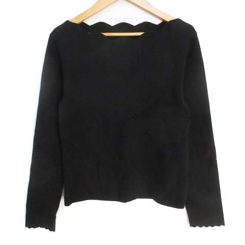  ef-de ef-de knitted cut and sewn long sleeve boat neck ska LAP plain wool .9 black black /FF28 lady's 