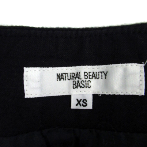 ナチュラルビューティーベーシック NATURAL BEAUTY BASIC 台形スカート ミニ丈 ボーダー柄 ウール混 XS 紺 ネイビー グレー レディース_画像4