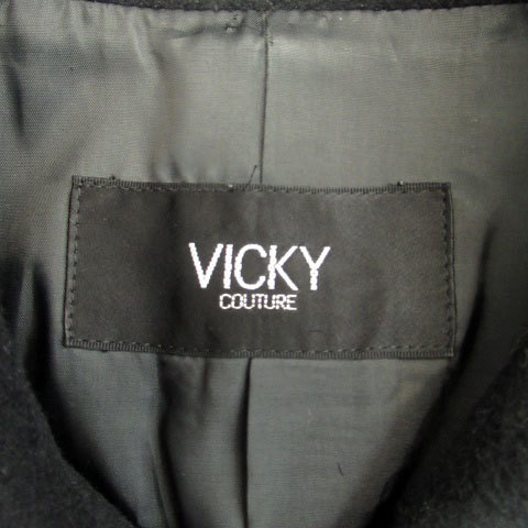  Vicky VICKY turn-down collar coat long height ribbon belt attaching angora wool mix 2 black black /HO22 lady's 