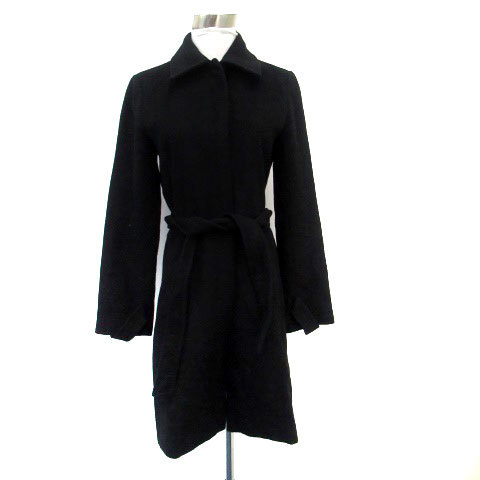  Vicky VICKY turn-down collar coat long height ribbon belt attaching angora wool mix 2 black black /HO22 lady's 