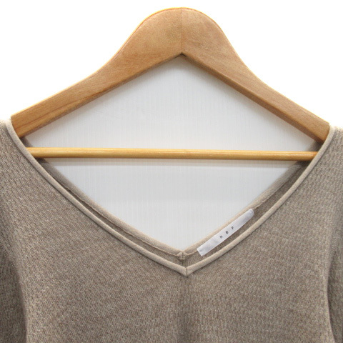  Kei Be efKBF Urban Research knitted cut and sewn long sleeve V neck plain wool .F mocha /YK23 lady's 