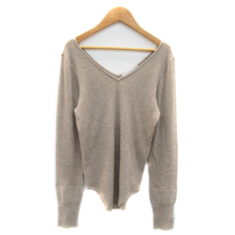  Kei Be efKBF Urban Research knitted cut and sewn long sleeve V neck plain wool .F mocha /YK23 lady's 