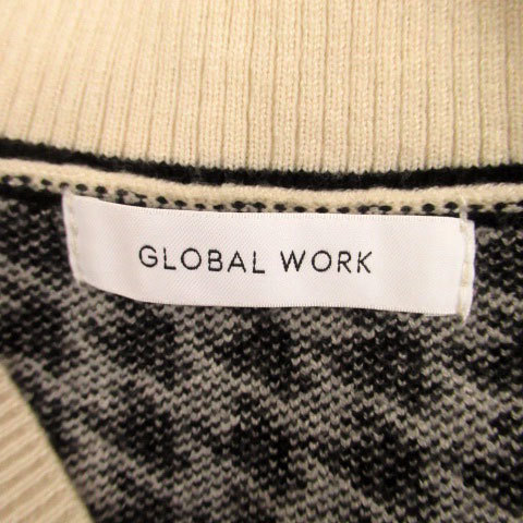 グローバルワーク GLOBAL WORK ニットベスト Vネック プルオーバー 千鳥格子柄 F オフホワイト 黒 ブラック /HO49 レディース_画像4