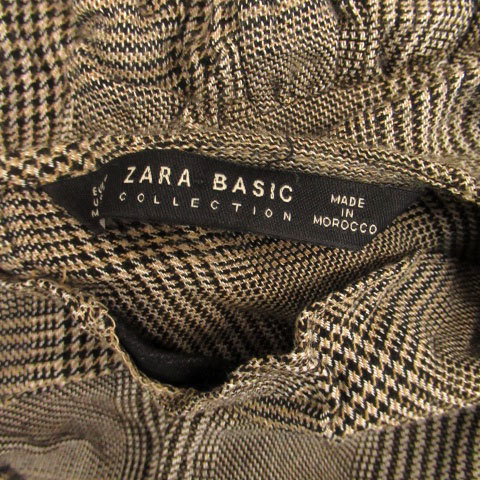 ザラ ベーシック ZARA BASIC ブラウス カットソー ラウンドネック 長袖 グレンチェック柄 M 茶色 ブラウン 黒 ブラック /HO50 レディース_画像4