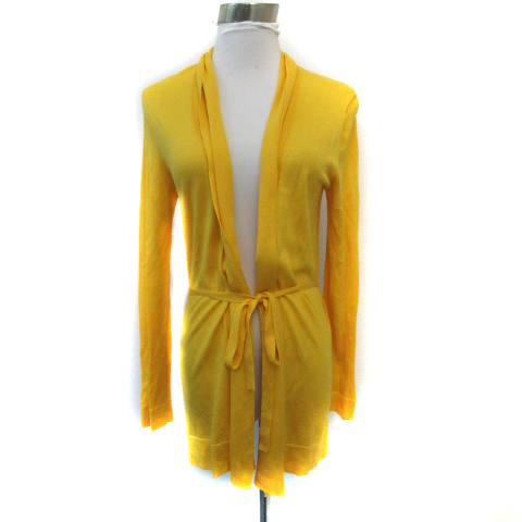  Untitled UNTITLED knitted cardigan front opening shawl color ribbon silk M yellow yellow /SM4 lady's 