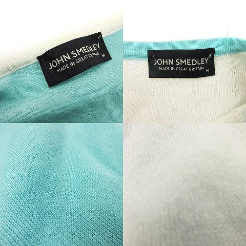 ジョンスメドレー JOHN SMEDLEY アンサンブルニット カーディガン 長袖 丸首 クルーネック バイカラー 白 ホワイト 水色 38 ■SM レディー_画像8